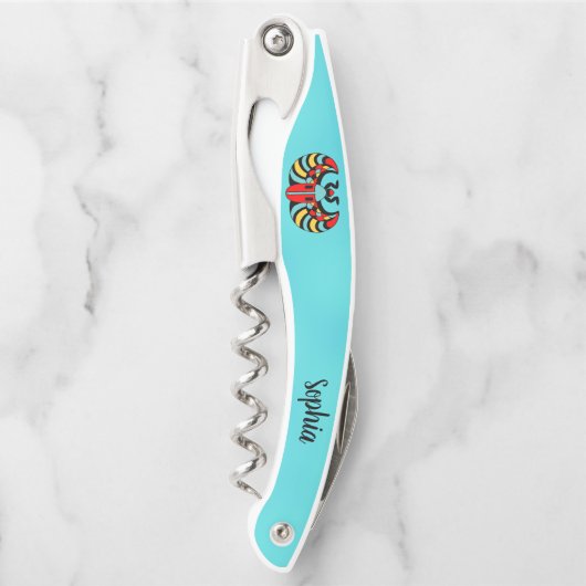 Tire-bouchon Scarab rouge Abstrait sur aqua bleu (Devant)