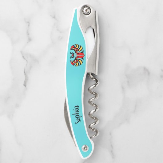 Tire-bouchon Scarab rouge Abstrait sur aqua bleu (Dos)