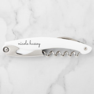 Tire-bouchon Script blanc Monogramme élégant minimaliste mode