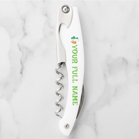 Tire-bouchon St Patrick's Day Ireland Flag Shamrock Custom Name (Devant)