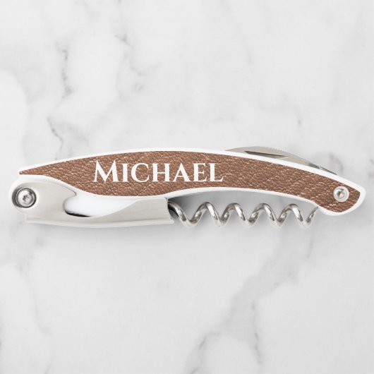 Tire-bouchon Texture cuir avec nom en blanc (Devant)