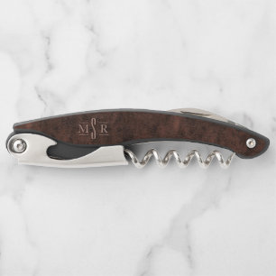 Tire-bouchon Texture en cuir Brown rustique 3 lettres Monogramm