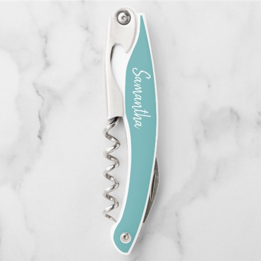 Tire-bouchon Turquoise Turquoise Blanc moderne Nom du script (Devant)