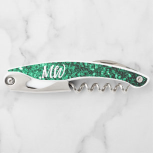 Tire-bouchon Vert émeraude faux paillettes scintillent Monogram