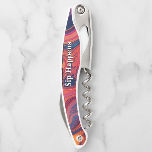 Tire-bouchon Vibrant Swirl Design Funny Sip Happens Beer (Dos)
