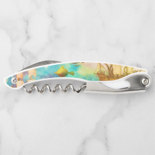 Tire-bouchon Vintage voyage World Sky Blue Ocean Whales