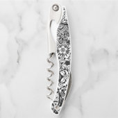 Tire-bouchon Vis à vis Floral noir et blanc (Devant)