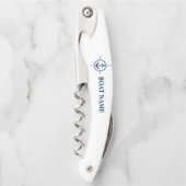 Tire-bouchon Votre nom de bateau Compass Ancre sur blanc (Devant)