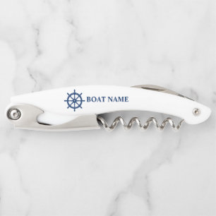 Tire-bouchon Votre nom d'embarcation Navire la roue en blanc