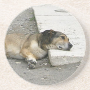 Tired Dog onderzetter, aanpasbaar Zandsteen Onderzetter