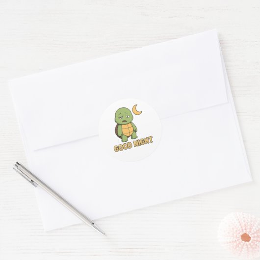 Tired turtle saying Good Night Ronde Sticker (Envelop)
