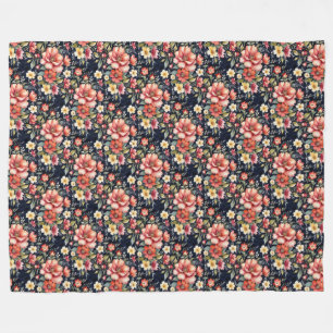 Tiroler Bloemen Boeketten op Marine Fleece Deken