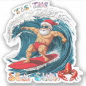 Tis De Zee-Zon - Surfende Kerstman Sticker (Voorkant)