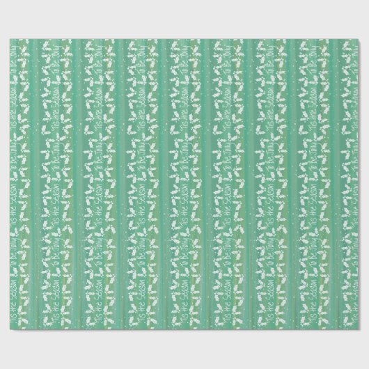 'Tis het seizoen Blauwgroen Waterverf & Holly Holi Cadeaupapier (Vlak)