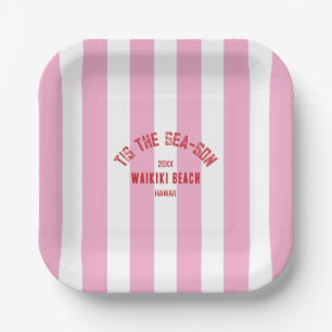 Tis Het Zee Son Custom Beach Christmas Pink Stripe Papieren Bordje