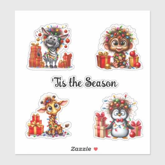 'Tis Season mignon animal Stickers de Noël (Feuille)