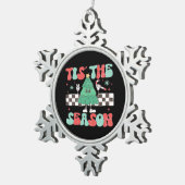 Tis Season Retro Womans Holiday Tin Sneeuwvlok Ornament (Rechts)