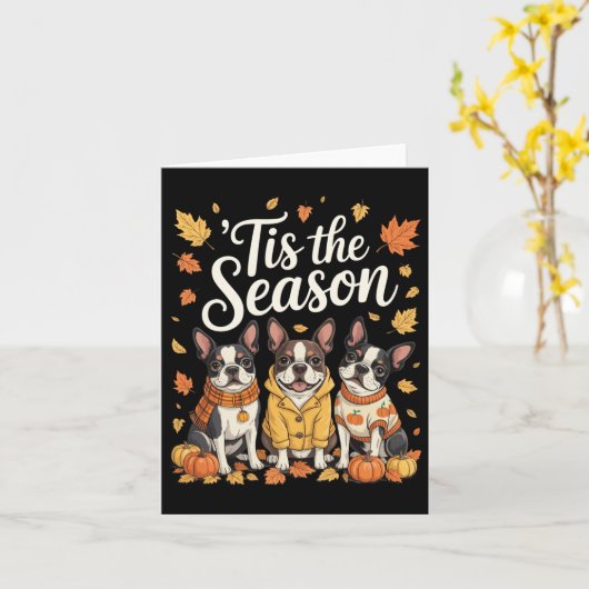 Tis The Season Boston Terrier Fall Autumn Pumpkin Kaart (Gele Bloem)
