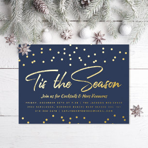 Tis the Season Feestelijke Vakantie Feest Gouden C Folie Uitnodiging