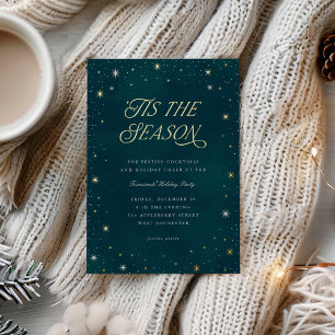 'Tis the Season Glanzende Sterren Kerstfeest Folie Uitnodiging