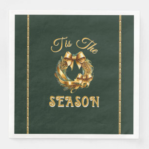 "Tis The Season" Groen Gouden Krans Servet