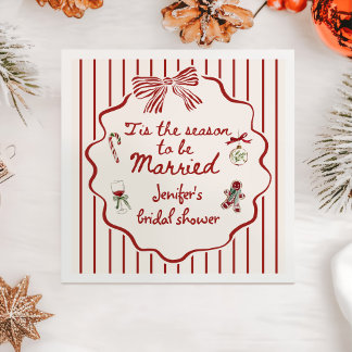 Tis The Season Hand Drawn Christmas Bridal Shower Servet