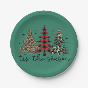 "Tis the Season" Plaid Luipaard kerstbomen Papieren Bordje