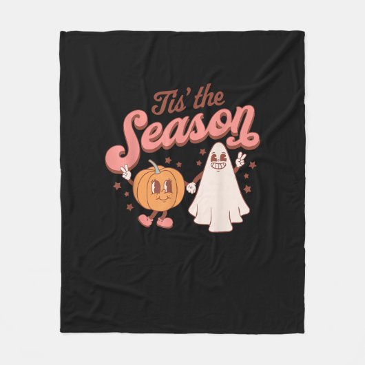 Tis The Season Pumpkin Boo 60s 70s Halloween Costu Fleece Deken (Voorkant)