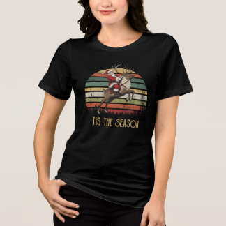 Tis The Season Retro Santa Riding Reindeer Tri-Blend Shirt