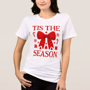Tis the Season Rode Gingham Boog Kerst T-shirt