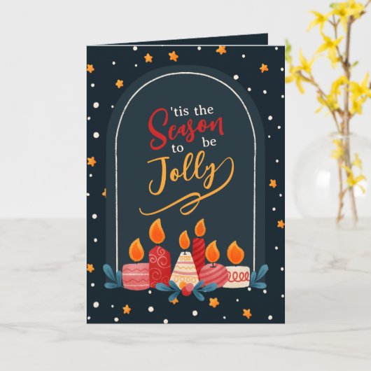 Tis the Season to Be Jolly Christmas Candle Card Kaart (Gele Bloem)