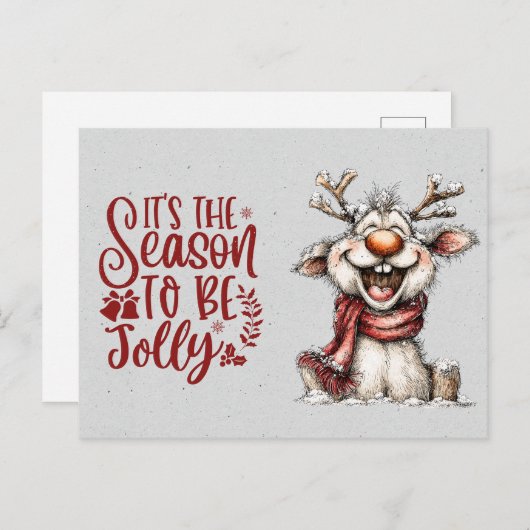 'Tis the Season To Be Jolly Laughing Reindeer Briefkaart (Voorkant / Achterkant)