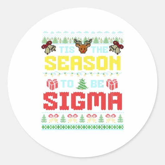 Tis The Season To Be Sigma Christmas Brainrot Iron Ronde Sticker (Voorkant)