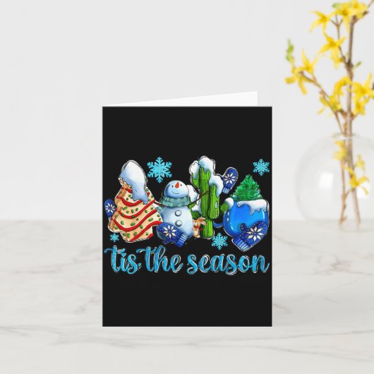 Tis The Season Winter And Snowman Christmas Family Kaart (Gele Bloem)