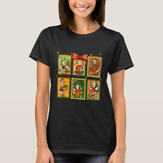 Tis The Silly Goose Season Christmas Stamps Cute G T-shirt (Voorkant)