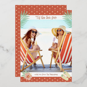 'Tis The Zee-zon Tropisch Strand Zomer Kerstmis Folie Uitnodiging