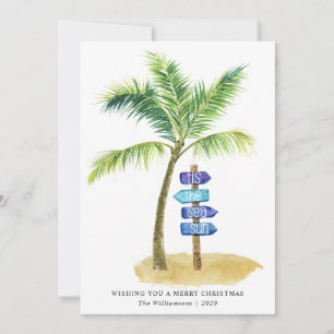 Tis the Zee Zon Waterverf Strand Twee Foto s Feestdagenkaart