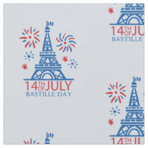 Tissu 14 juillet Fête de la Bastille en bleu