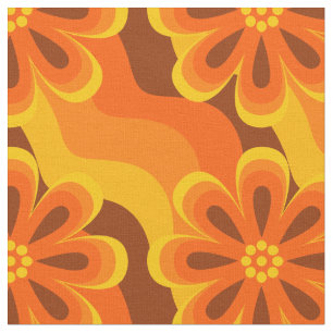 Tissu 1960 1970 Style Flowers & Waves Motif Fabric