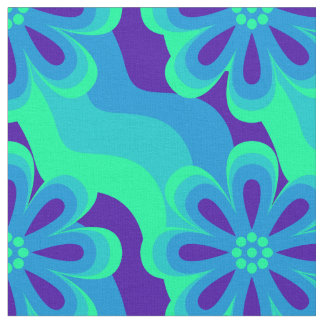 Tissu 1960 1970 Style Flowers & Waves Motif Fabric
