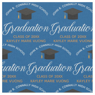 Tissu 2024 Graduation Blue Gold Custom School Monogramme