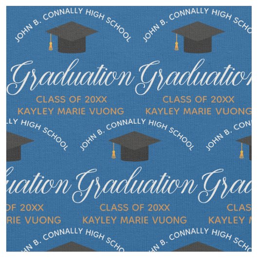 Tissu 2025 Graduation Blue Gold Custom School Monogramme (Fermer)