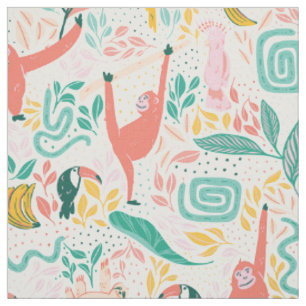 Tissu (30cm) Animaux de la Jungle Joyeux Tropicaux Color