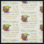 Tissu 70th Birthday Party Dons. Que se passe-t-il sur mo<br><div class="desc">70th Birthday Party Dons. Ce qui se passe à mon 70e anniversaire reste secret, au moins jusqu'à ce que nous nous en remettions ! Humour d'anniversaire amusant. Tags : "Bonne fête du 70e anniversaire", "plaisanteries amusantes du 70e anniversaire", "Soirée du 70e anniversaire de la margarita", "bleu vert violet clair", "mignon...</div>