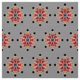 Tissu 8 points Mandala, rouge, noir et gris / gris