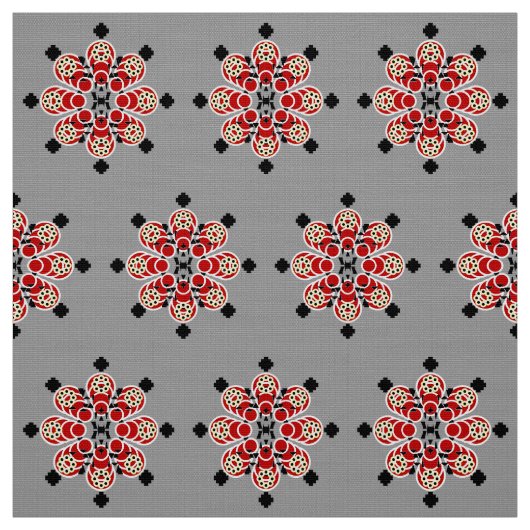 Tissu 8 points Mandala, rouge, noir et gris / gris (Échantillon)