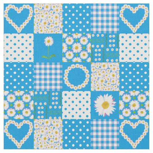 Tissu à chaînes de marguerites patchwork faux bleu (Fermer)