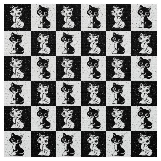 Tissu à damiers Chat Noir Et Blanc (Échantillon)