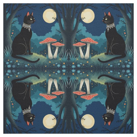 Tissu A Familiar Black Cat And Toadstools Halloween 1 (Échantillon)