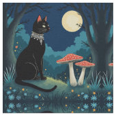 Tissu A Familiar Black Cat And Toadstools Halloween 1 (Détail)